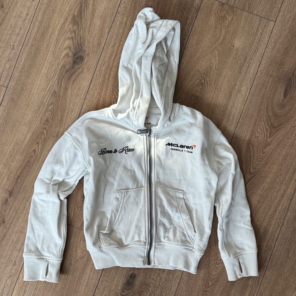 Off white Kids White Zip-Up Hoodie - 'Born to Race'
